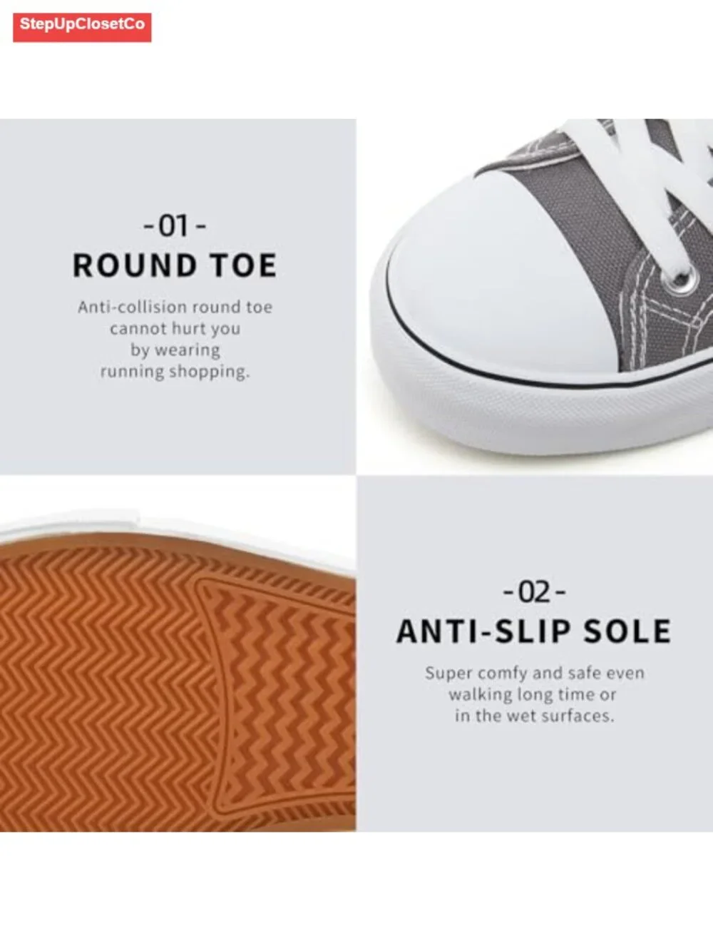 Canvas Sneakers Breathable Rubber Sole Lightweight Slip Resistant